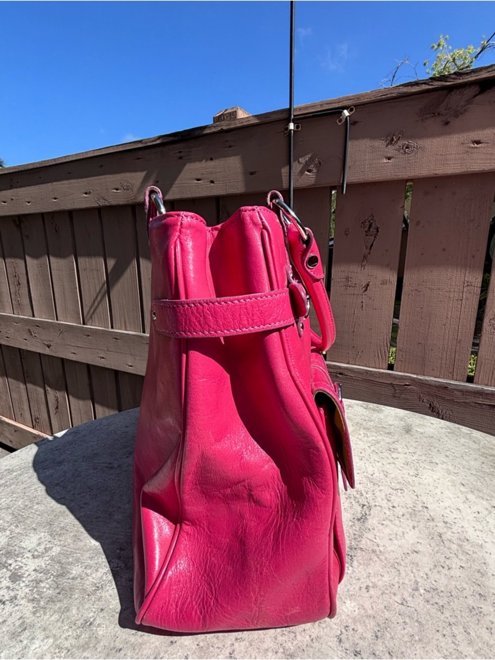 Nordstrom’s Pink Leather Shoulder Tote with Front Buckle Pockets - Picture 3 of 11